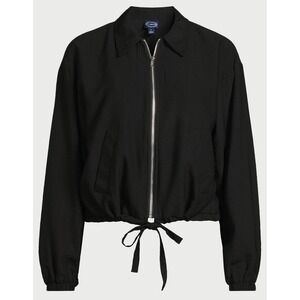 SCOOP Black Cropped windbreaker Bomber Zip Up‎ Jacket Drawstring Waist Womens XS